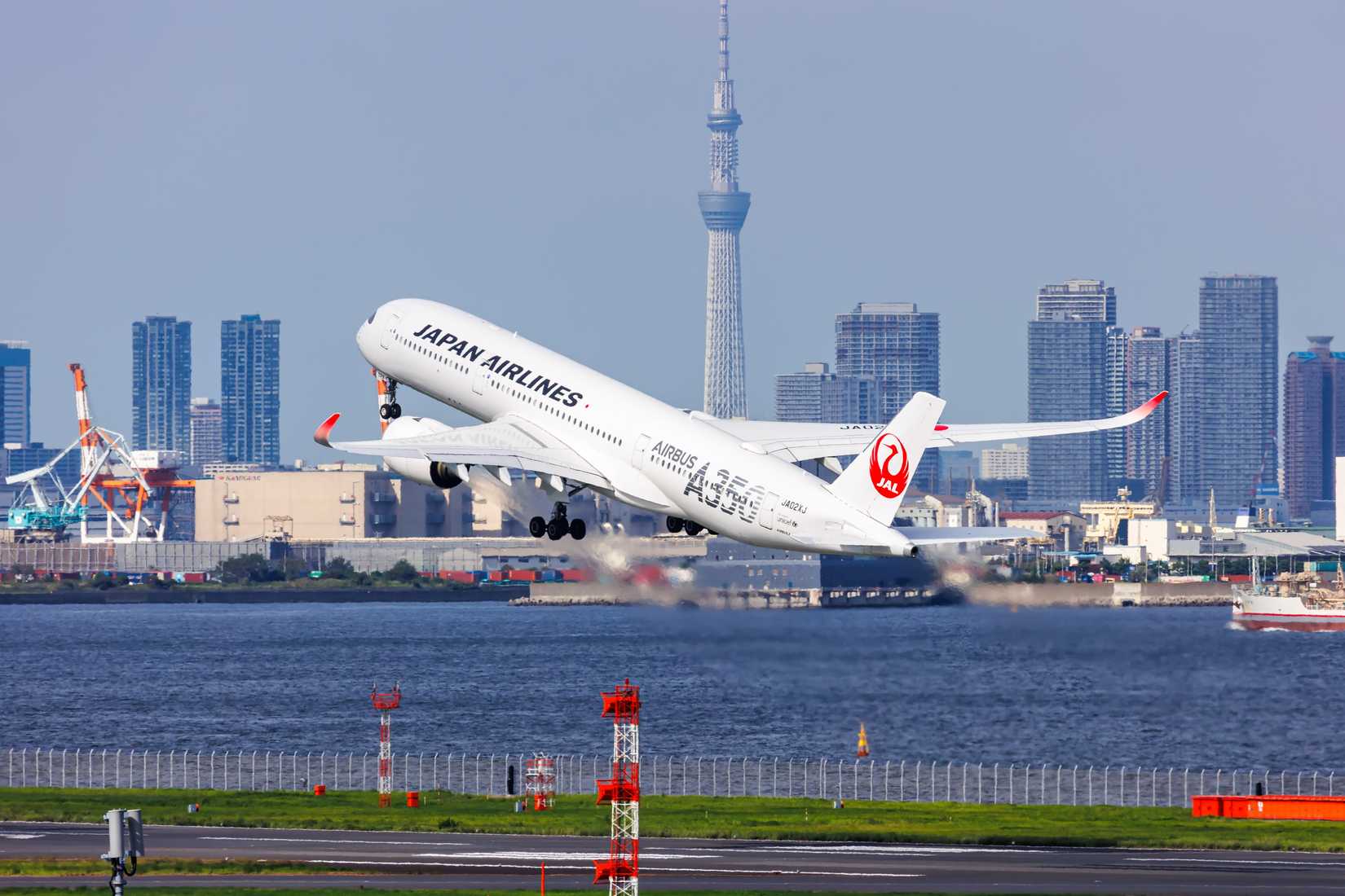 Japan Airlines Airbus A350 taking off from Tokyo
