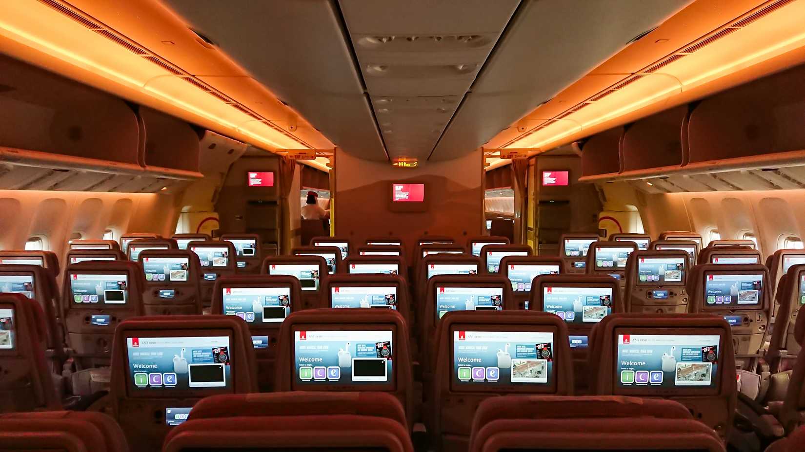 Cabin Of A Emirates Airways Boeing 777-300ER At Dubai Airport