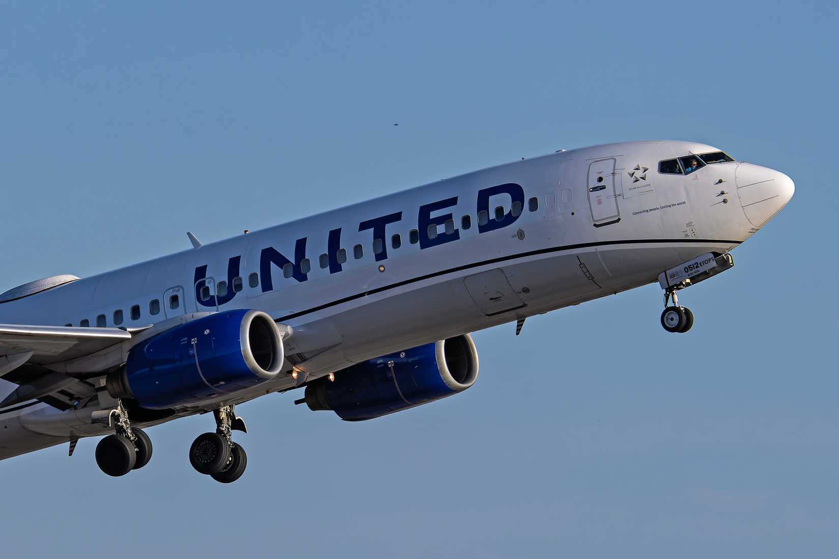 United Airlines Boeing 737-800 aircraft close up