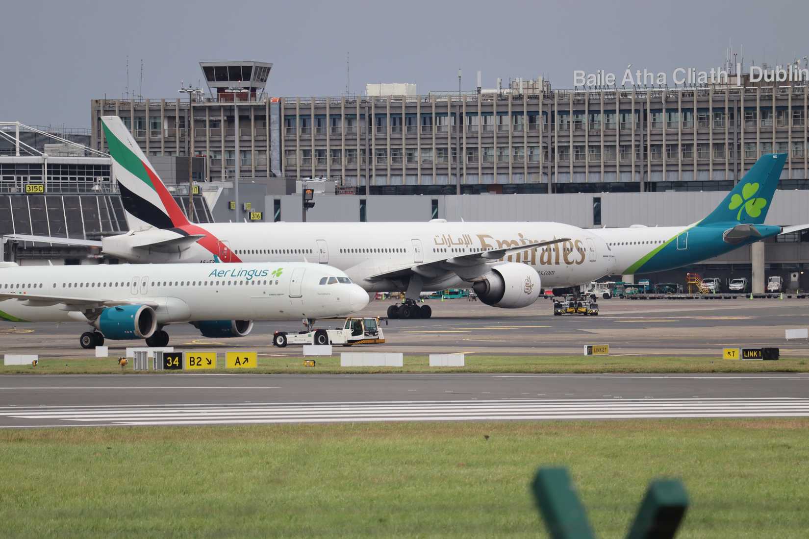 Emirates Boeing 777 at the Dublin Airport
