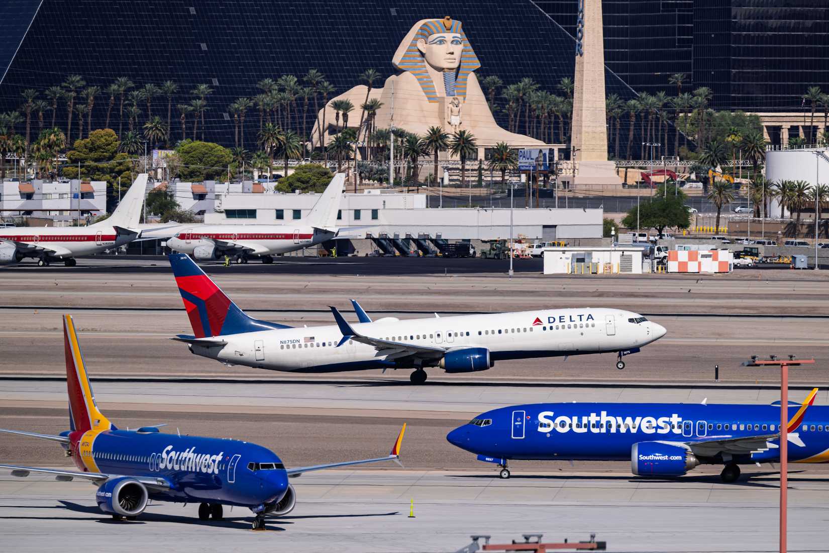 Southwest and Delta Air Lines aircraft at airport in Las Vegas
