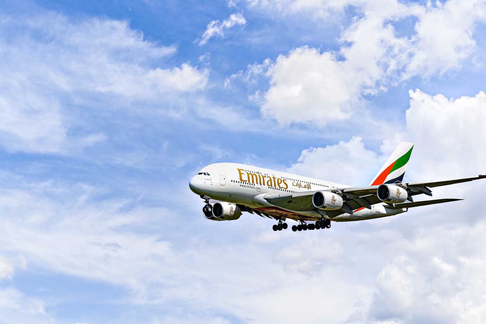 Emirates Airbus A380 landing at Josep Tarradellas Airport in Barcelona