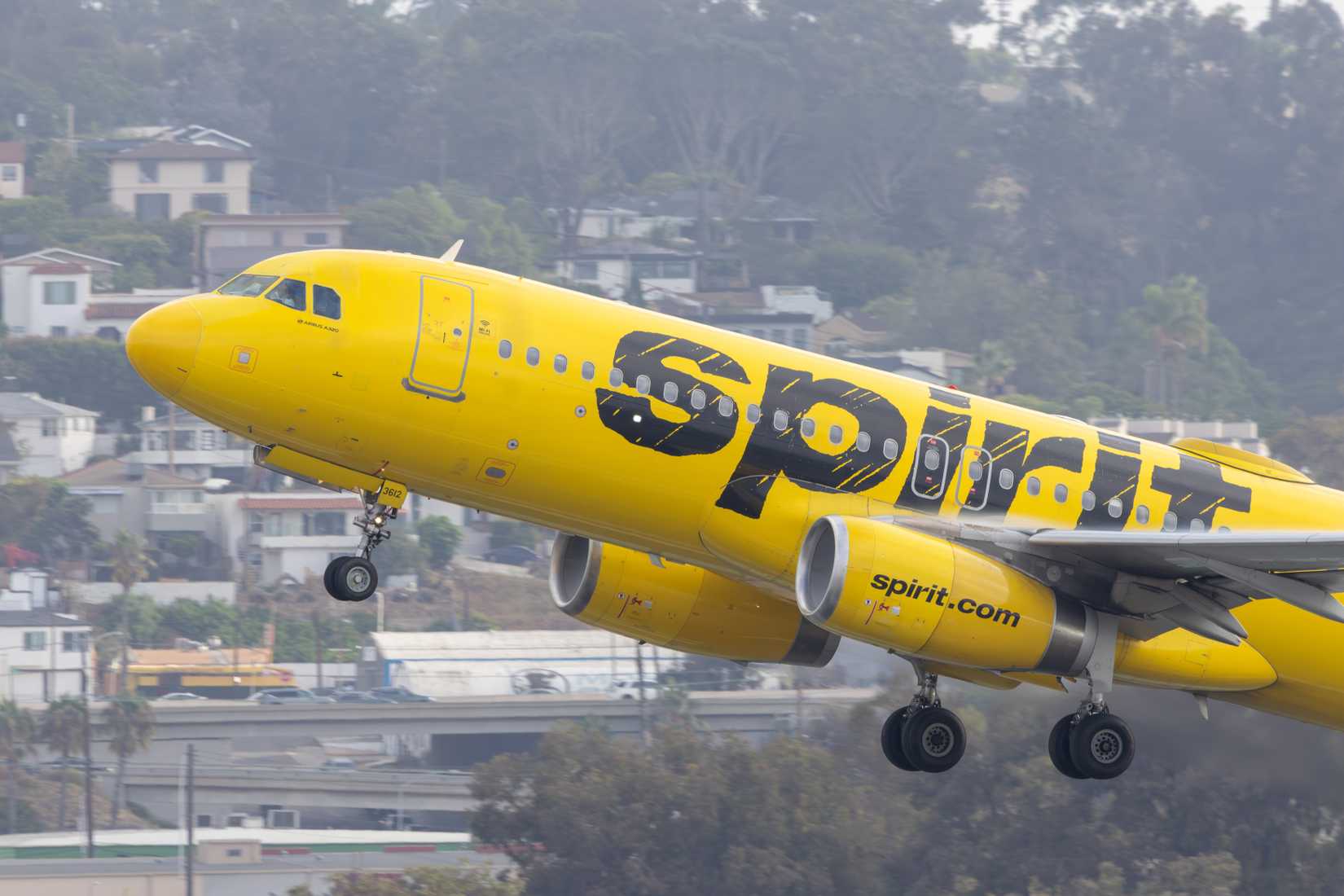 Spirit Airlines Airbus A320 departing San Diego International Airport (SAN).