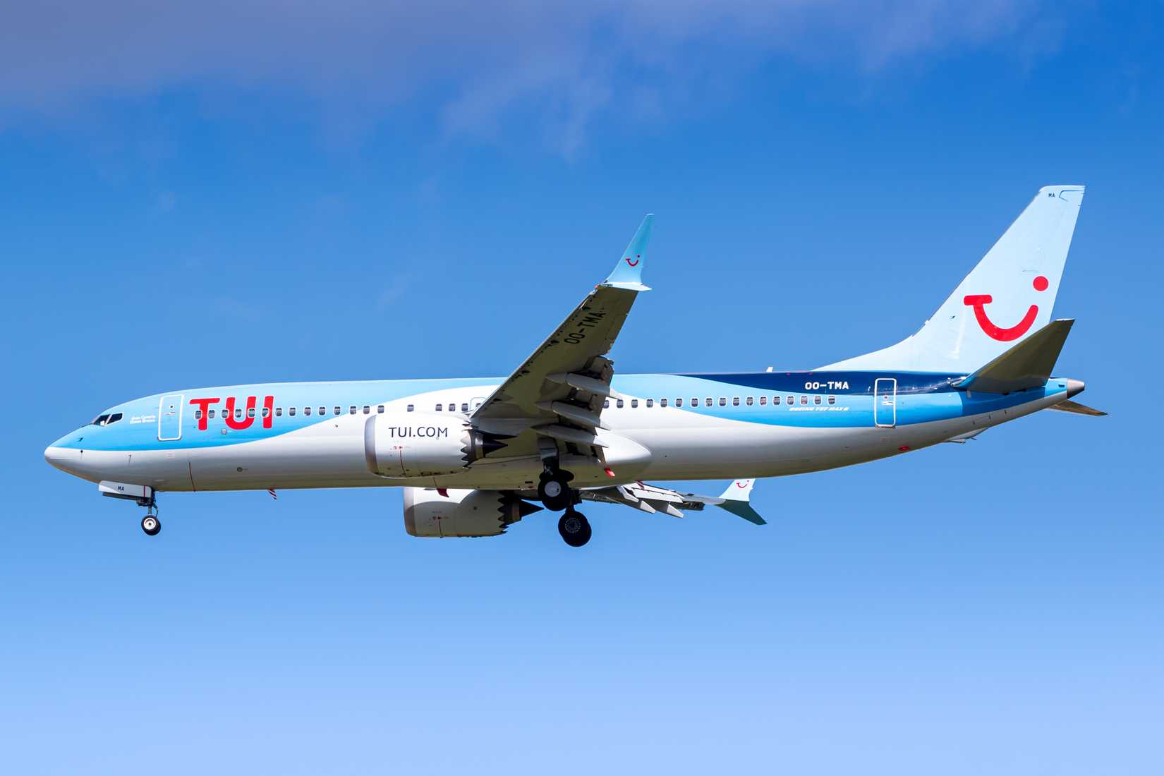 Tui Boeing 737 Max airplane at Paris Charles de Gaulle airport (CDG).