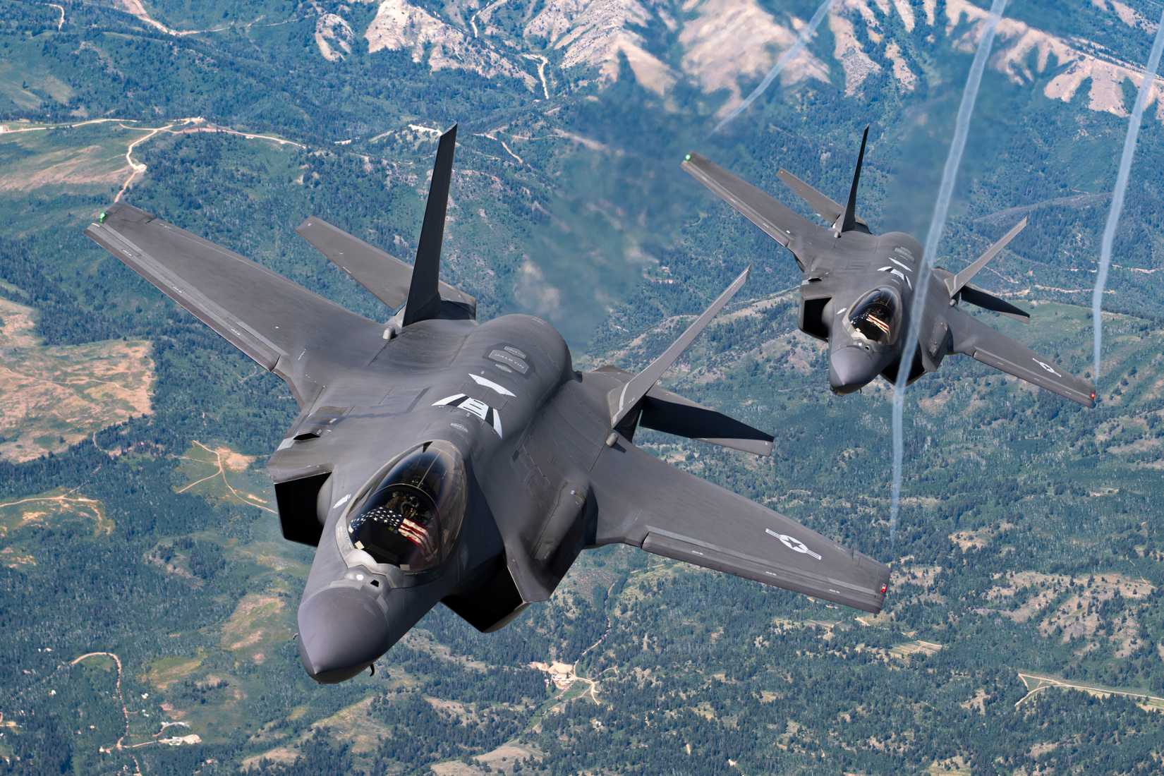 Two U.S. Air Force F-35A Lightning IIs, assigned to the F-35A Lightning II Demonstration Team.