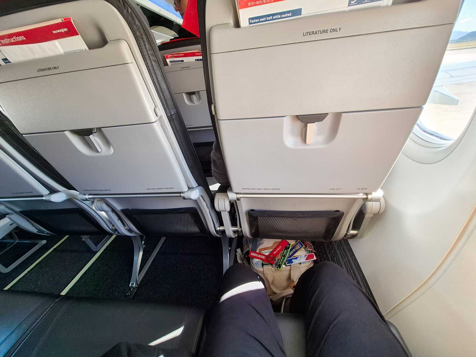 Seats inside a Norwegian Boeing 737 Max