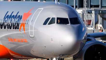 Jetstar A321LR taxiing ahead of flight