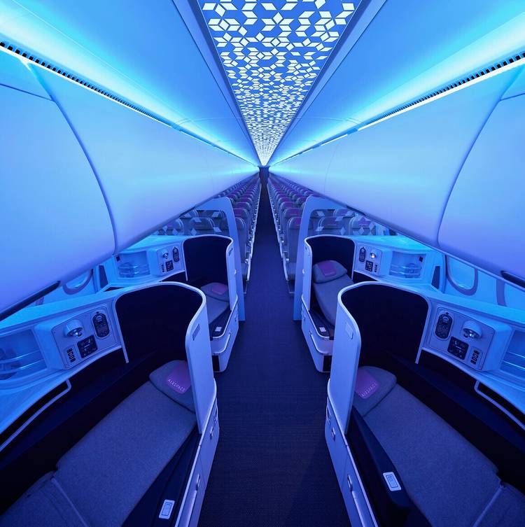 A321XLR cabin at night business class