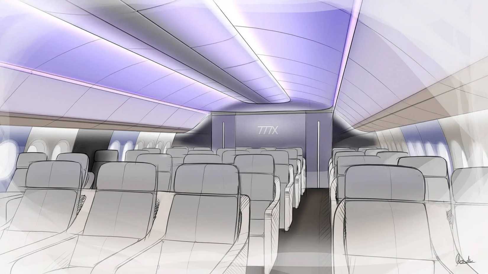 A Sketch Of A Boeing 777X Cabin