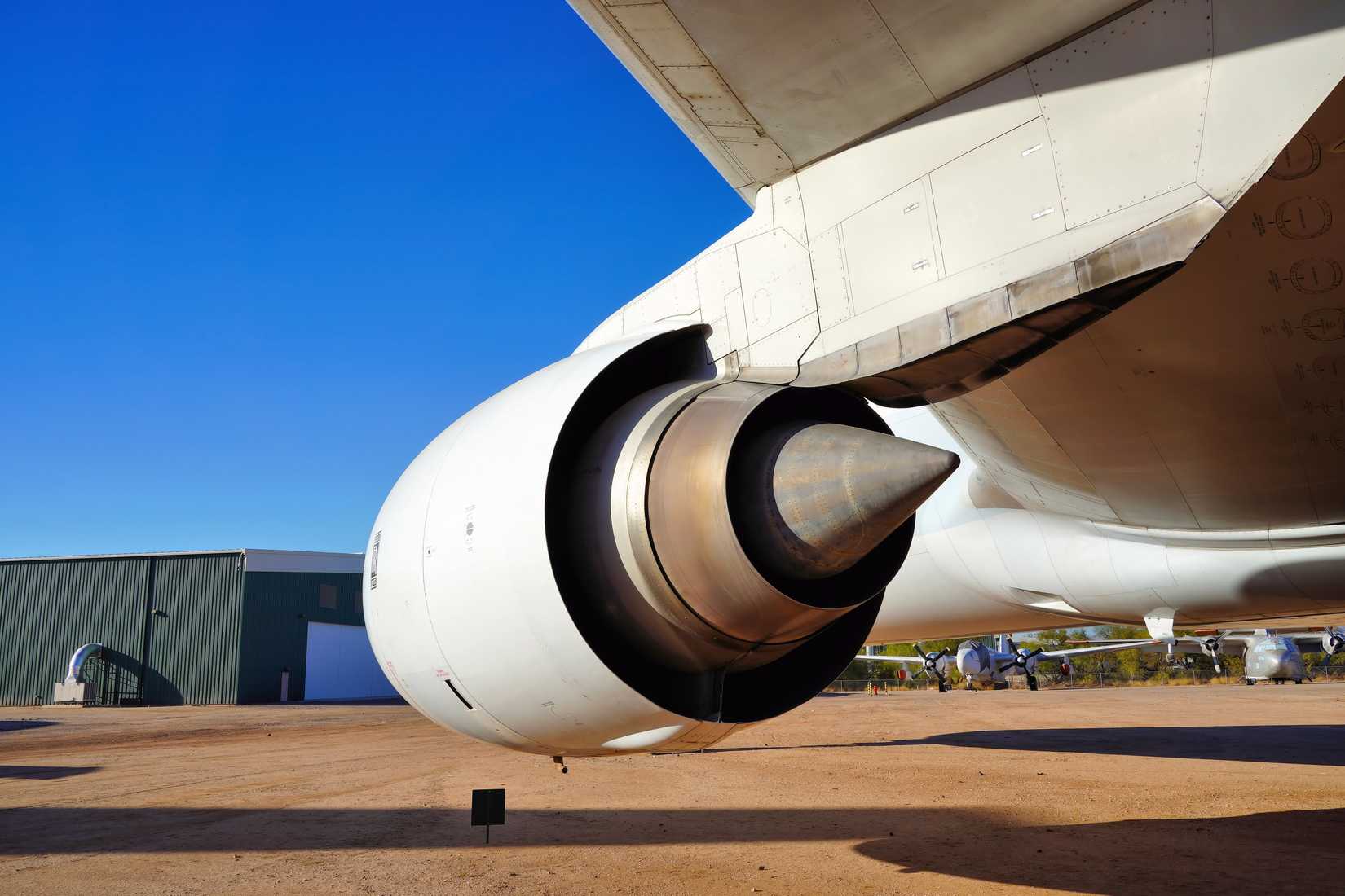 A Large Turbofan Engine Mounted Under the Wing of an Airliner.