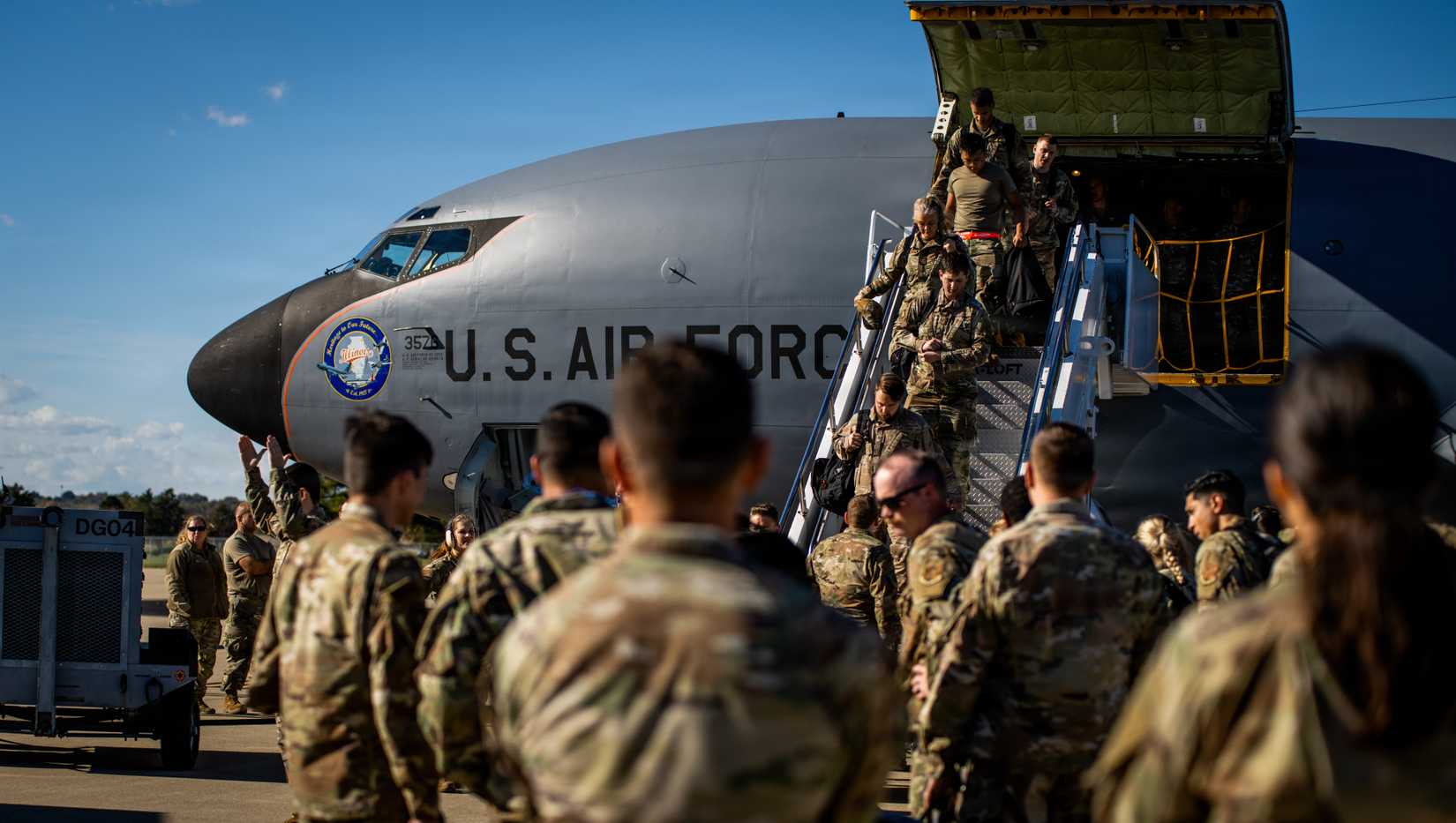 Air National Guard, 126th Air Refueling Wing members return to Scott Air Force Base, Illinois.