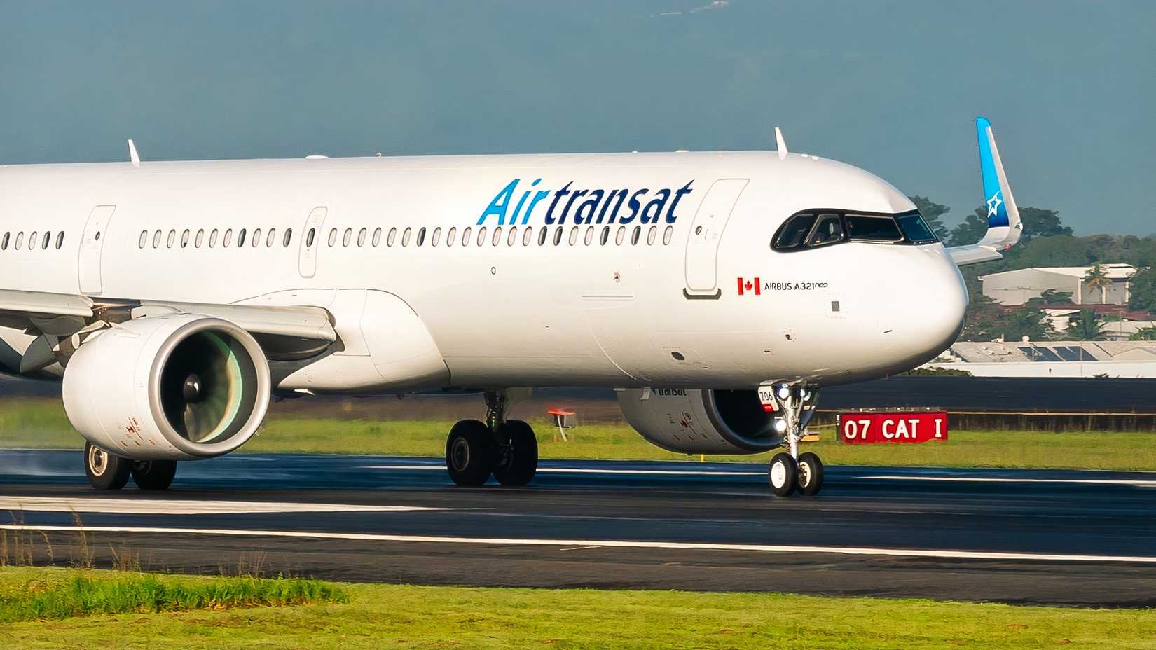 Air Transat Airbus A321LR slowing down after landing