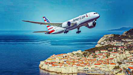 An American Airlines Boeing 787 Flying Above Dubrovnik