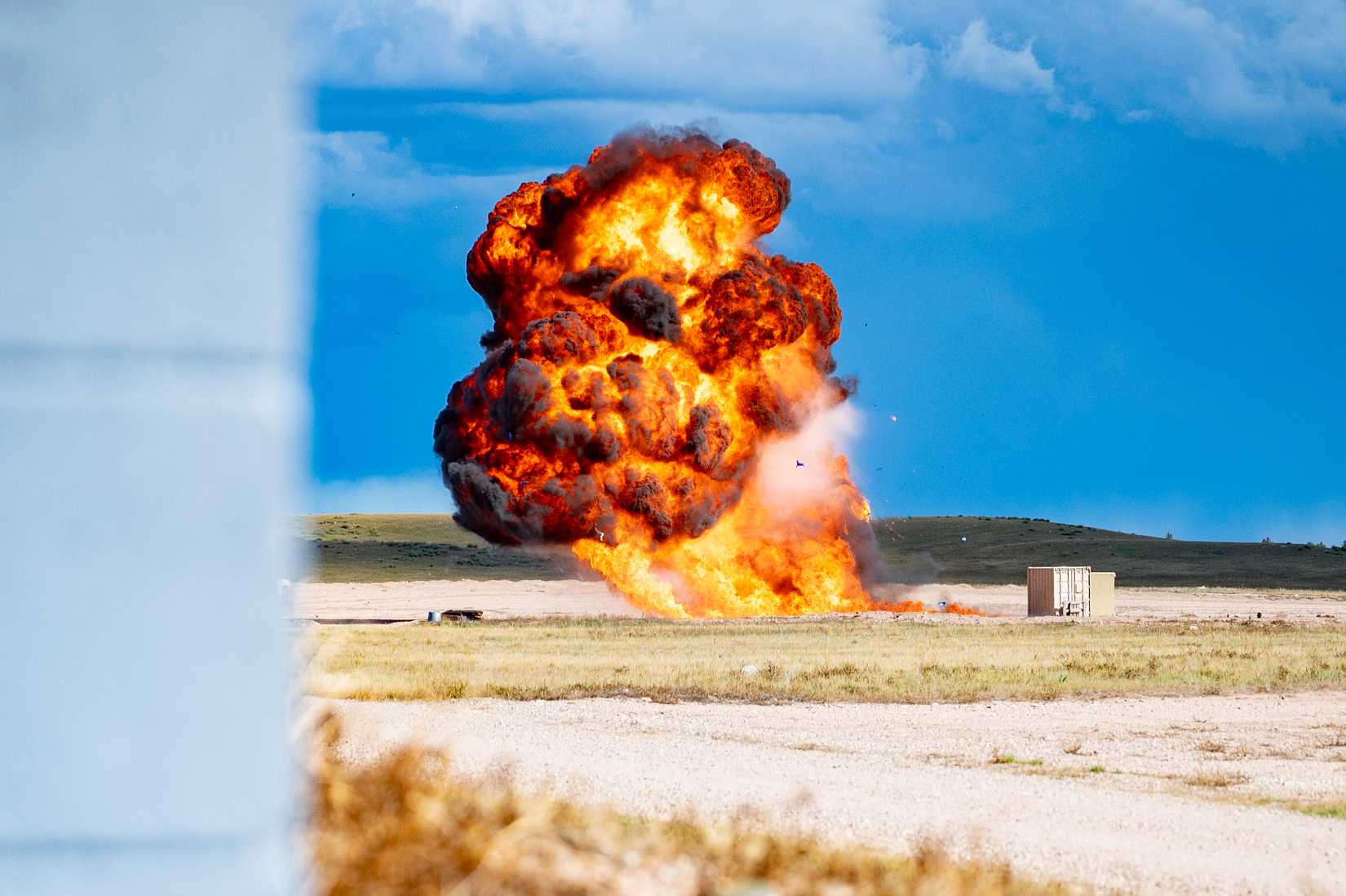 An explosive is detonated at the 90th Civil Engineer Squadron Explosive Ordnance Disposal range at F.E. Warren Air Force Base.