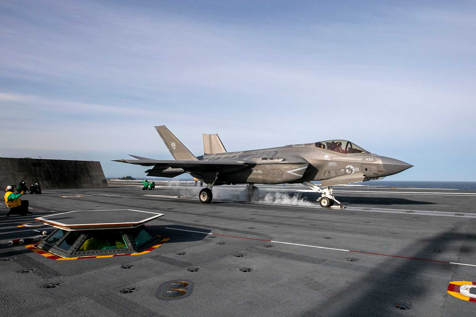 An F-35C Lightning II assigned to the “Rough Raiders” of Strike Fighter Squadron (VFA) 125