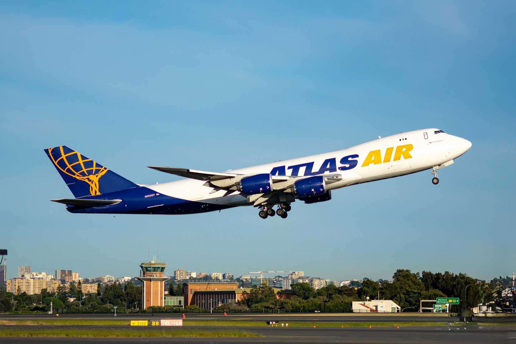 Atlas Air Boeing 747-8F taking off from Sydney