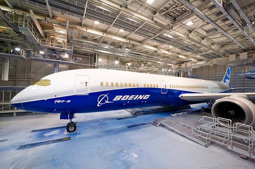 Boeing 787-9 in its house Boeing livery photographed in a hanger