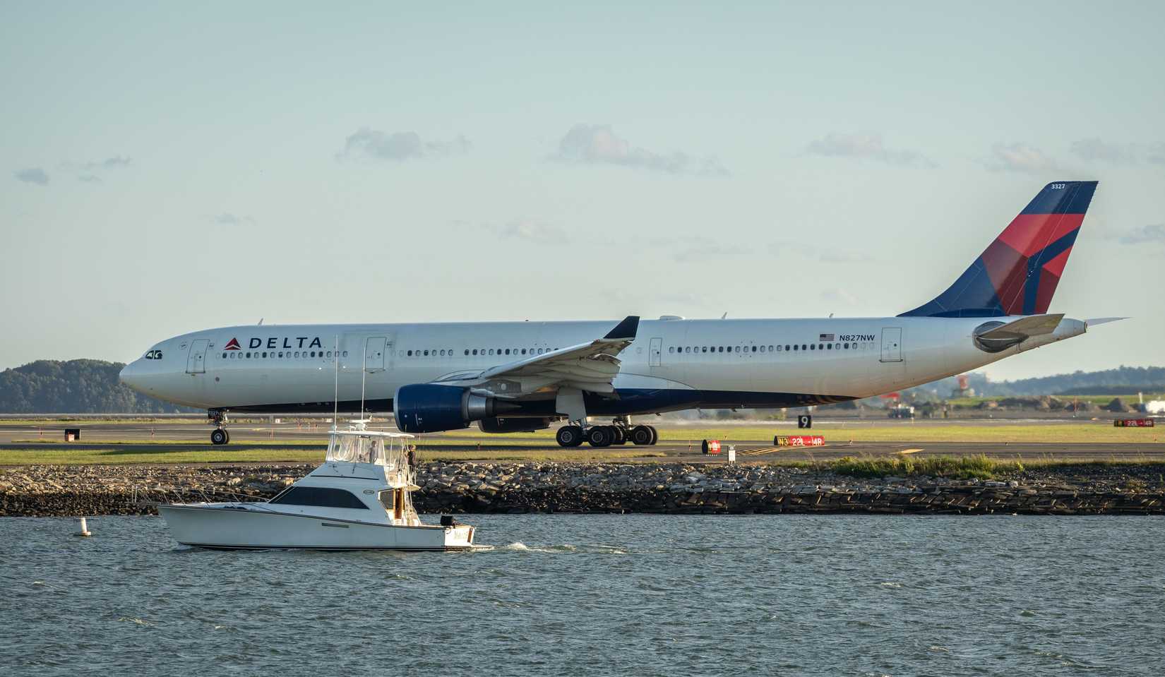 Delta Airlines A330 taxiing at Boston airport before a European flight