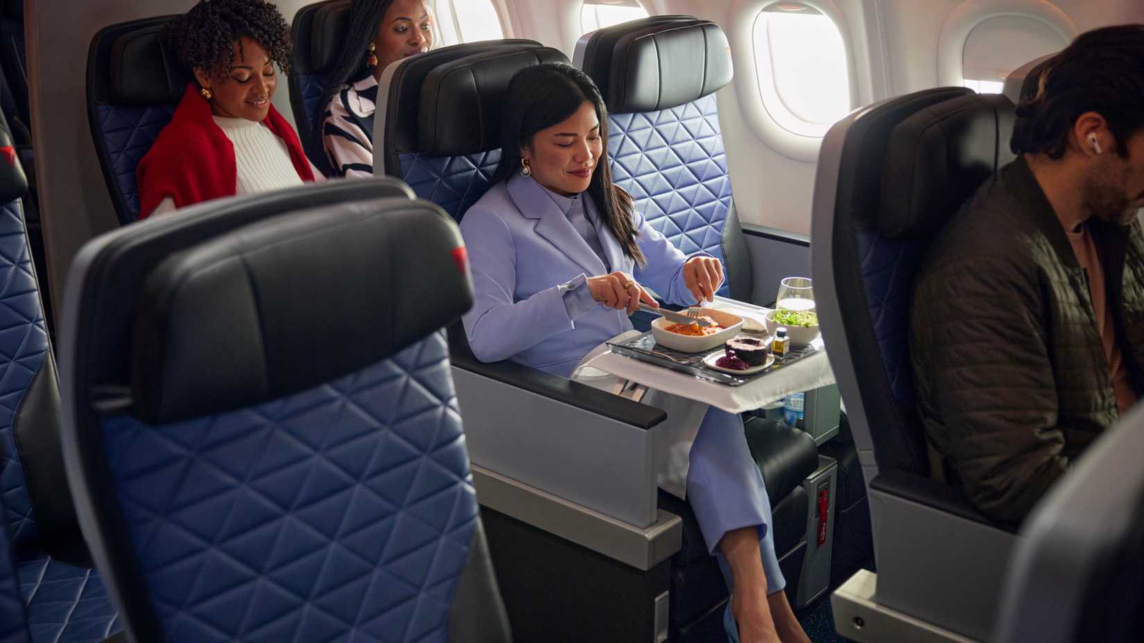 Delta Air Lines premium Economy cabin with passengers