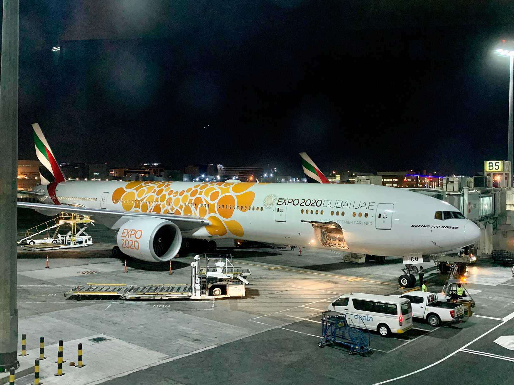 Boeing 777-300ER of Emirates at Dubai International Airport, 2019