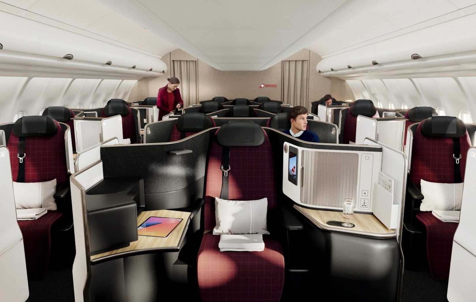 The Business Class Cabin Of A SWISS International Air Lines Jet