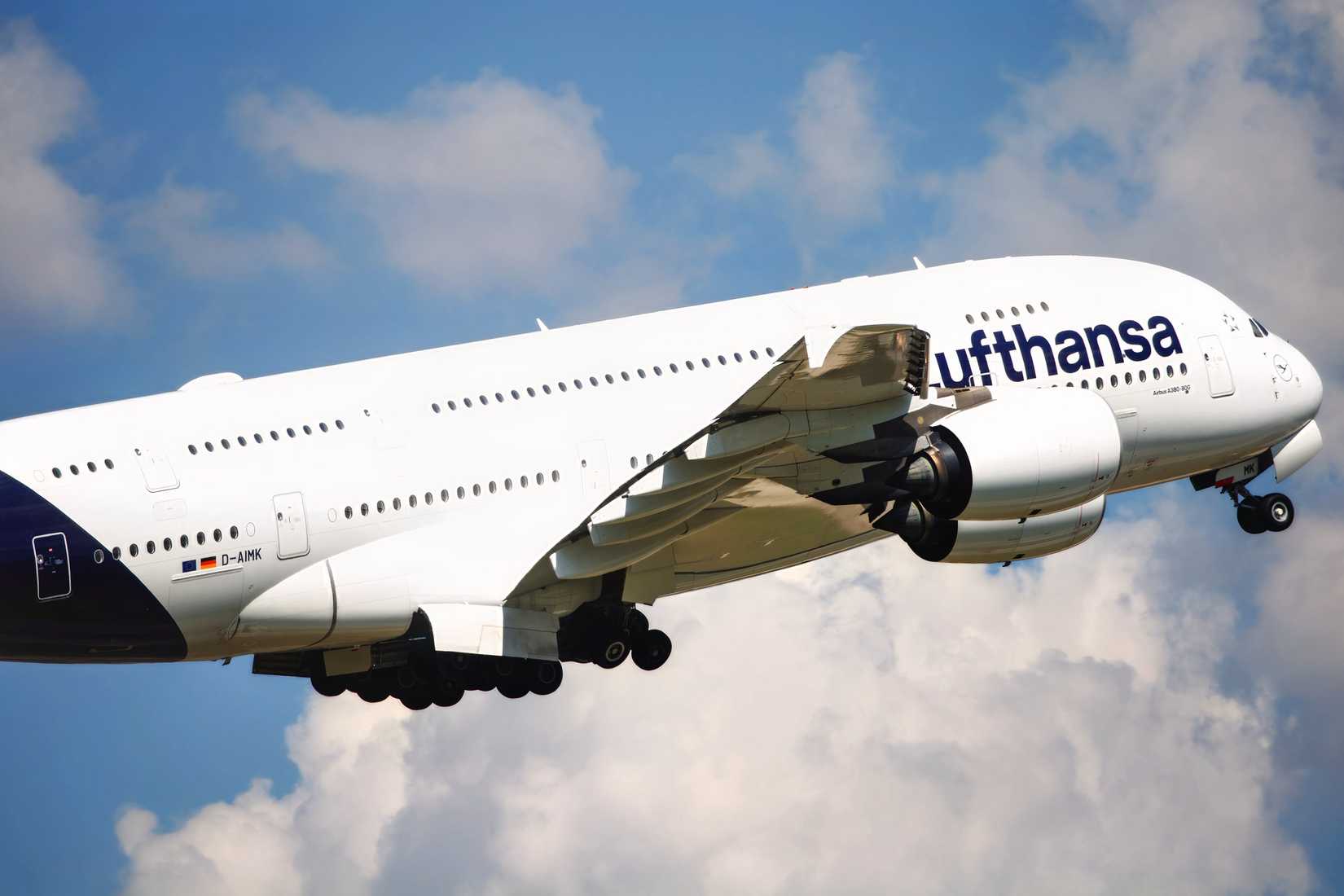 Lufthansa Airbus A380 on initial climb out after take off