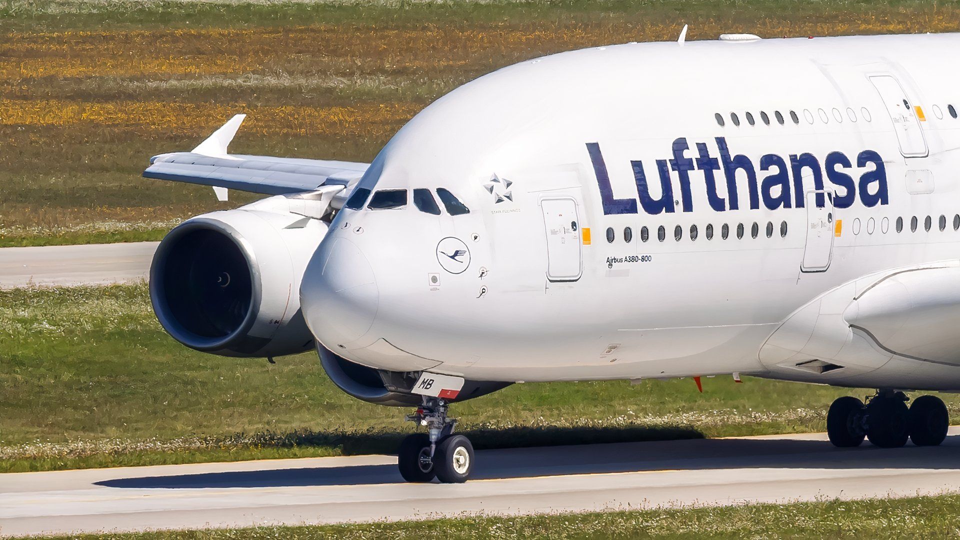 Lufthansa Airbus A380 taxiing for take off at Munich