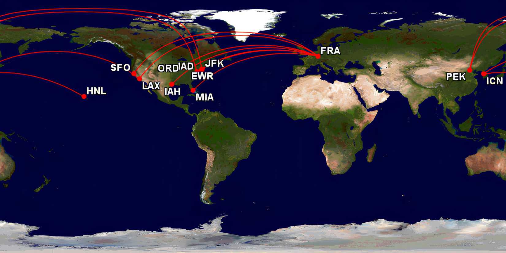 Boeing 747 routes map 