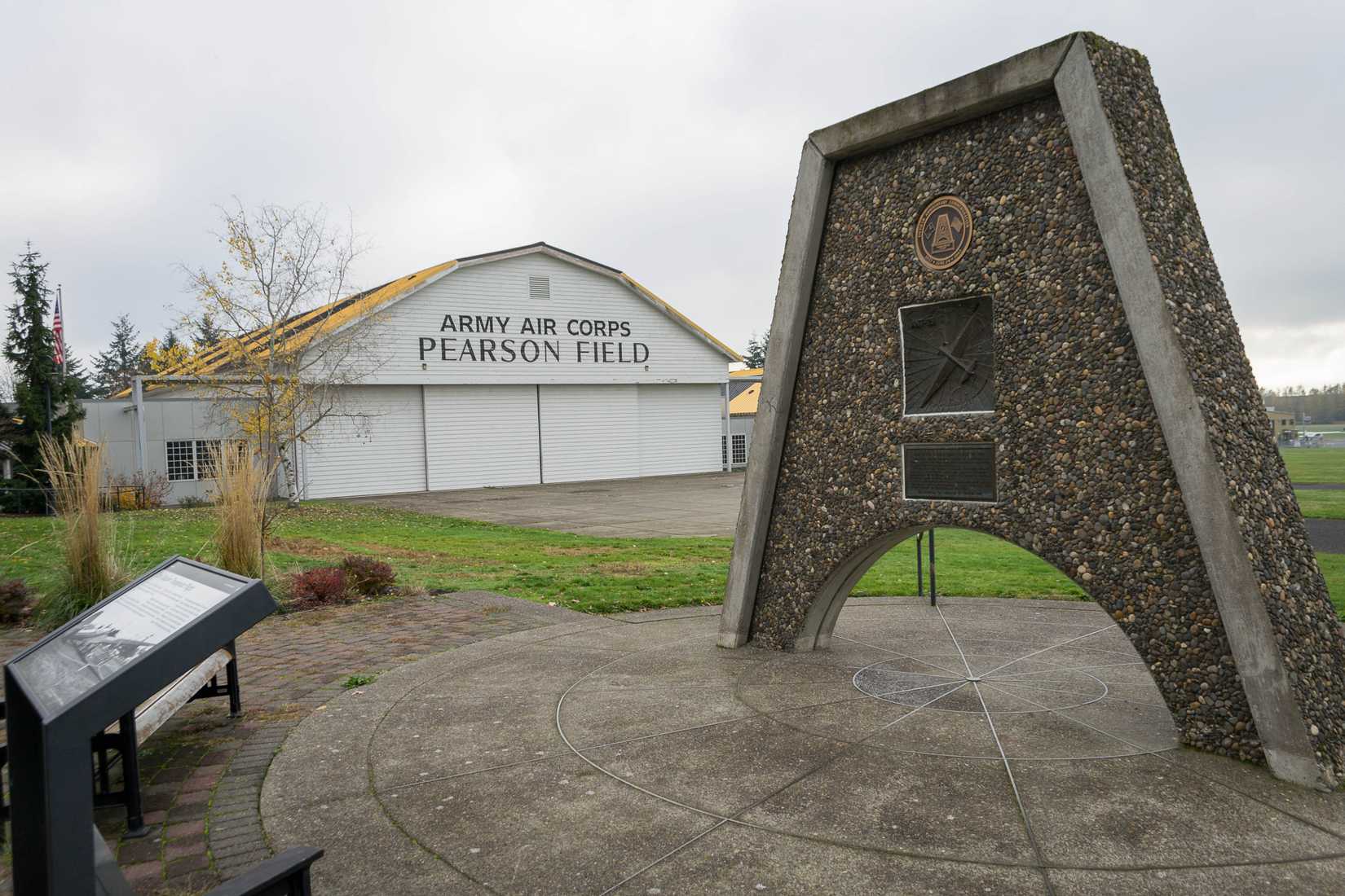 Pearson Field Hangar and Chkalov Monument in front