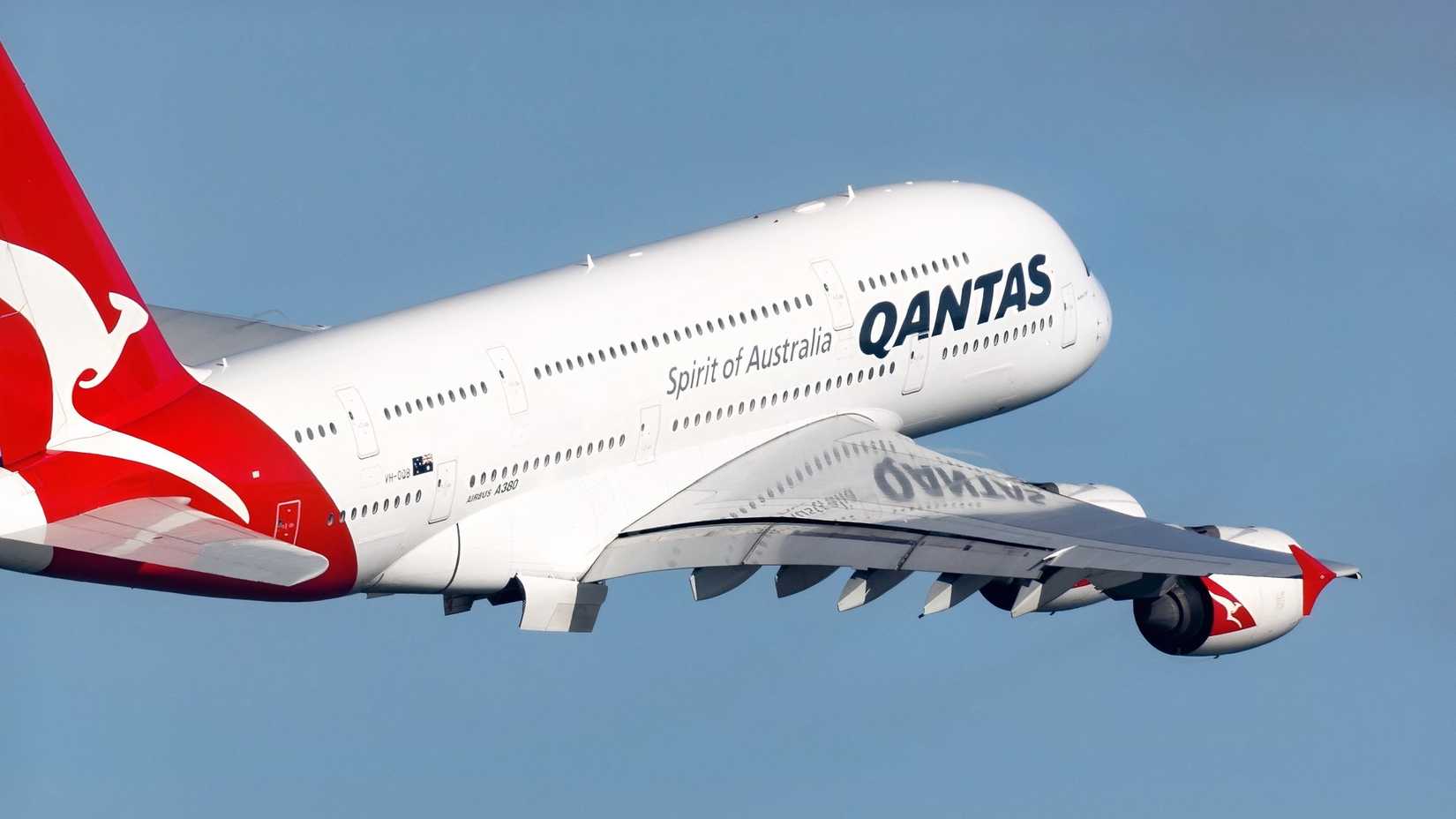 Qantas Airbus A380 retracting gear shortly after take off