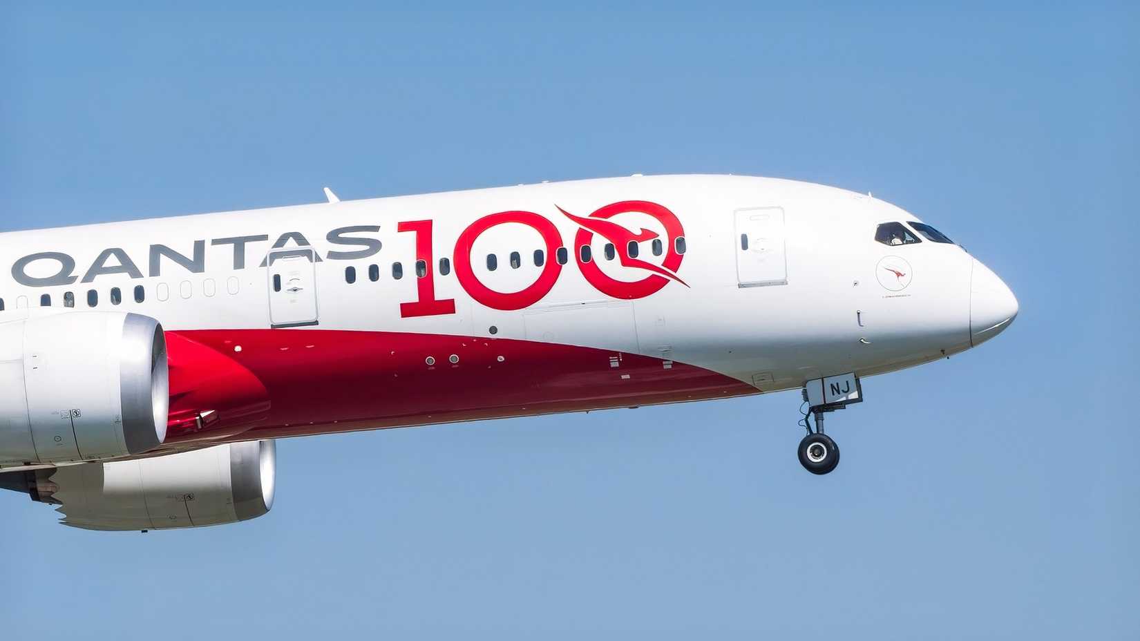 Qantas special livery Boeing 787-9 on final approach after another long flight