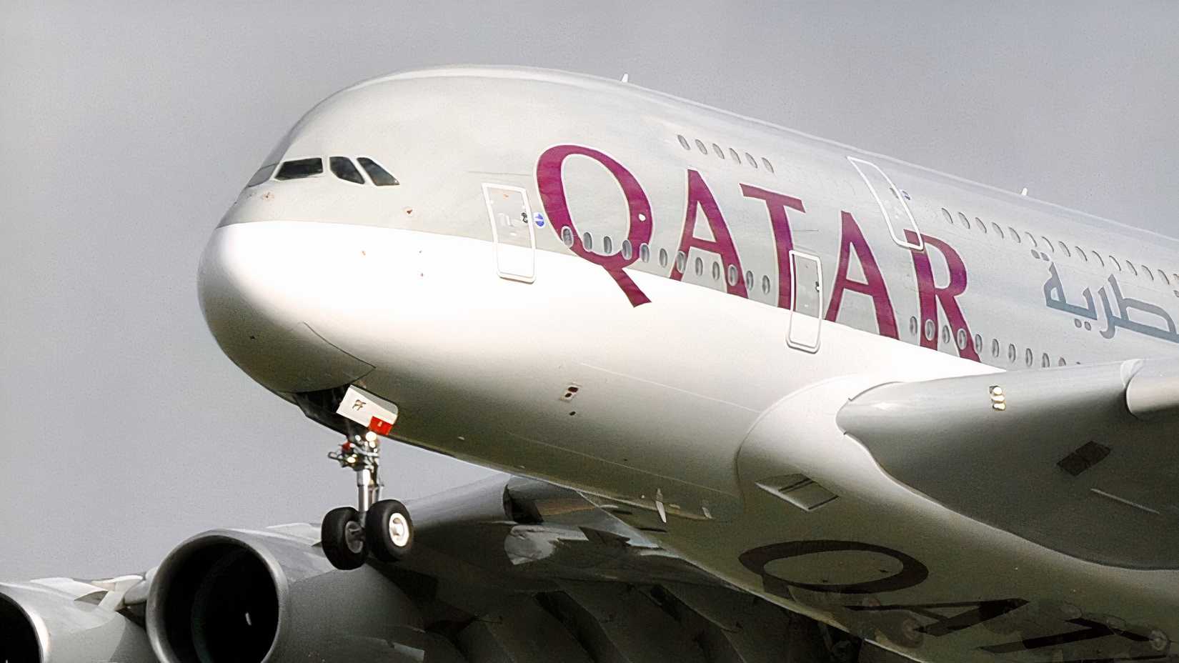 Qatar Airways Airbus A380 on very short final approach after another flight-1