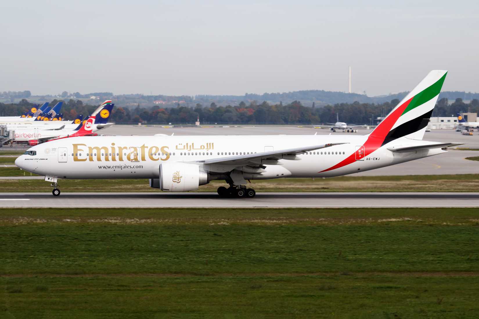 Emirates Boeing 777-200LR aircraft on the runway