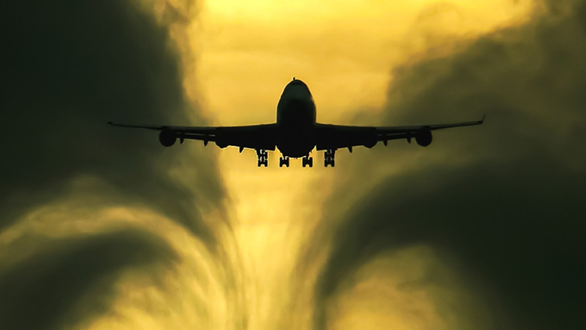 Boeing 747 In Front Of Turbulent Air