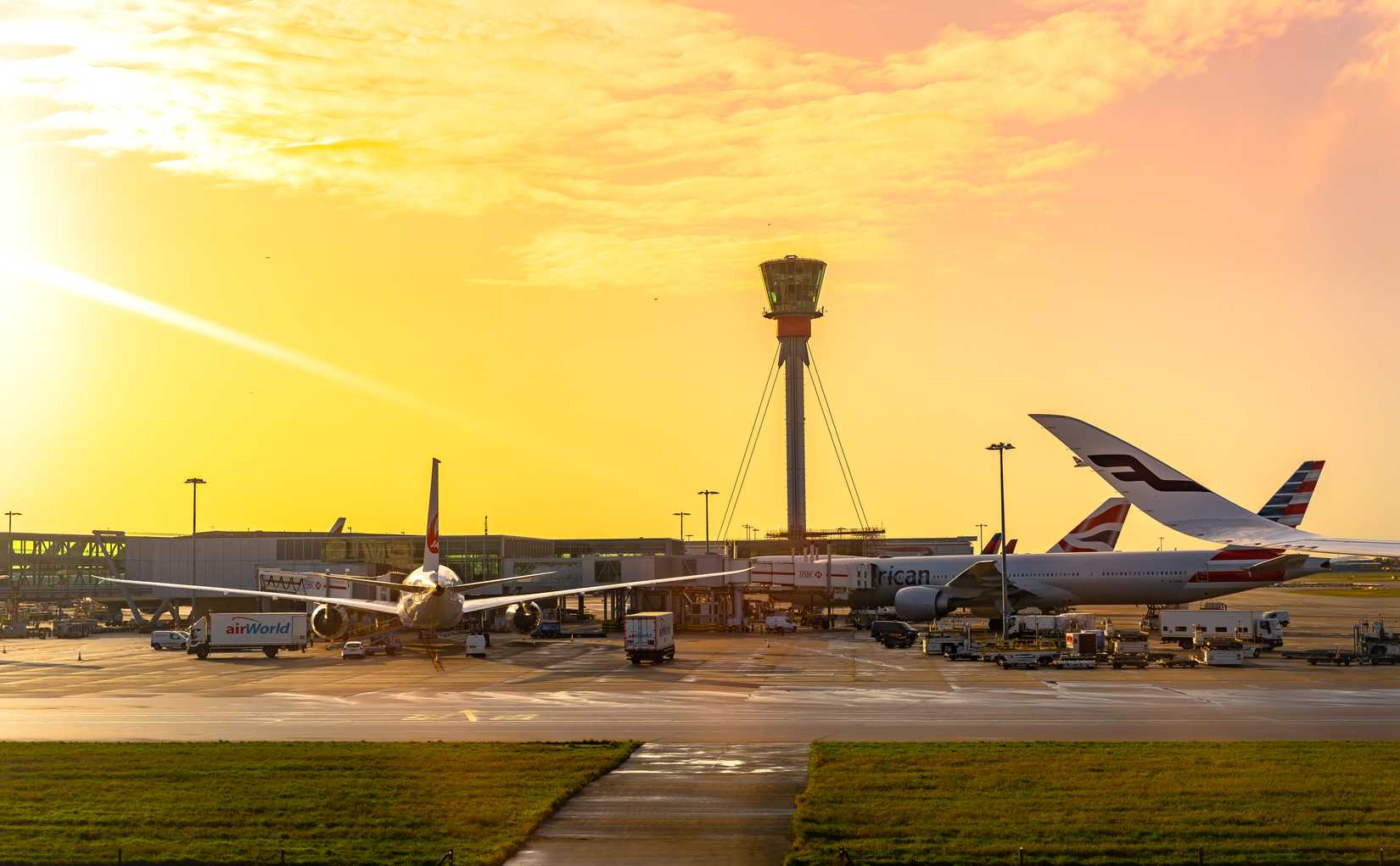 London Heathrow Airport at sunset