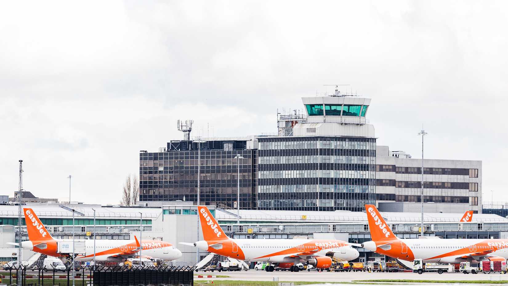 Manchester Airport ATC Tower with Easyjet Aircraft