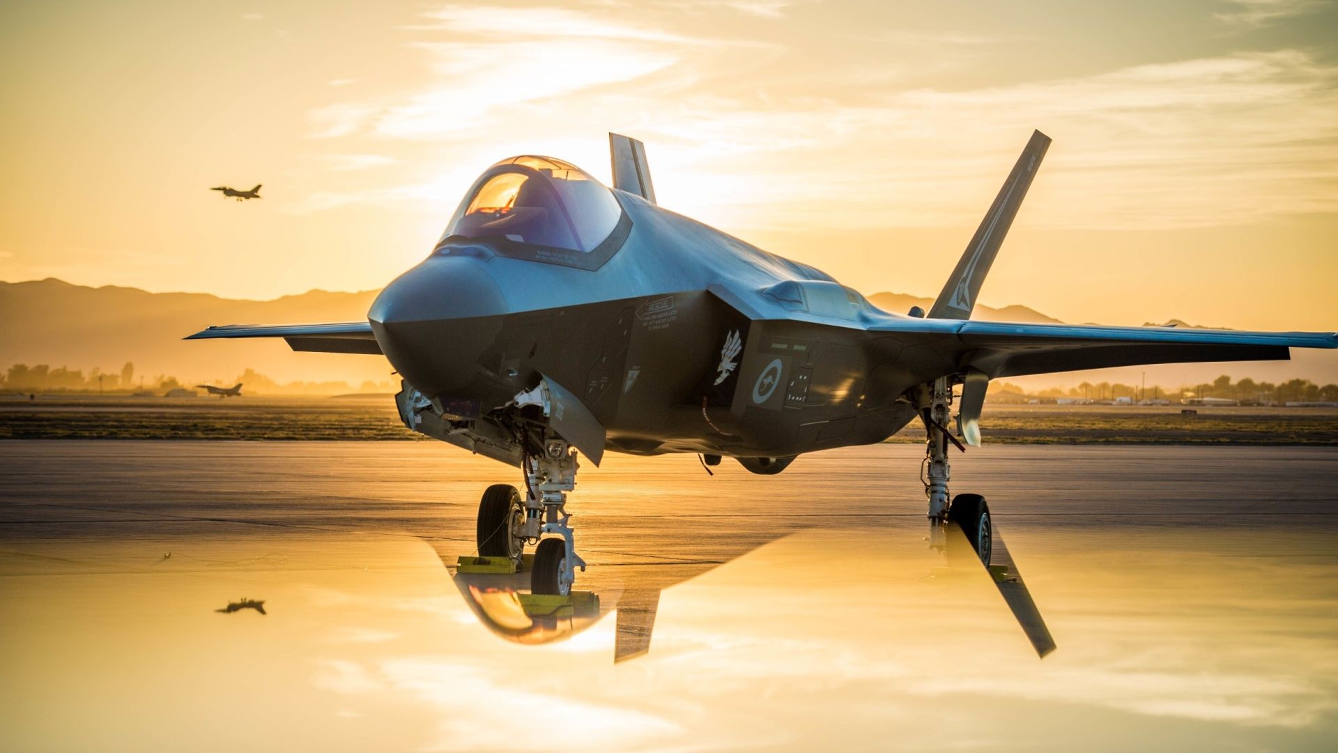 An F-35 Lightning II Sitting On The Runway Around Dawn