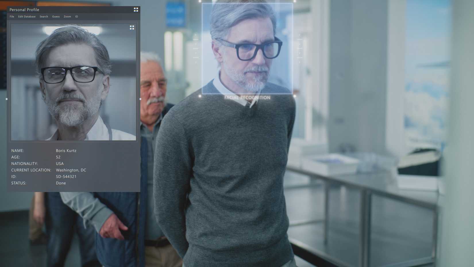 Security Checkpoint: Queue of Diverse People Passing Biometric AI Face Identification at Border Control in Airport Terminal. Advanced Facial Recognition Technology. Passengers Screening for Boarding.