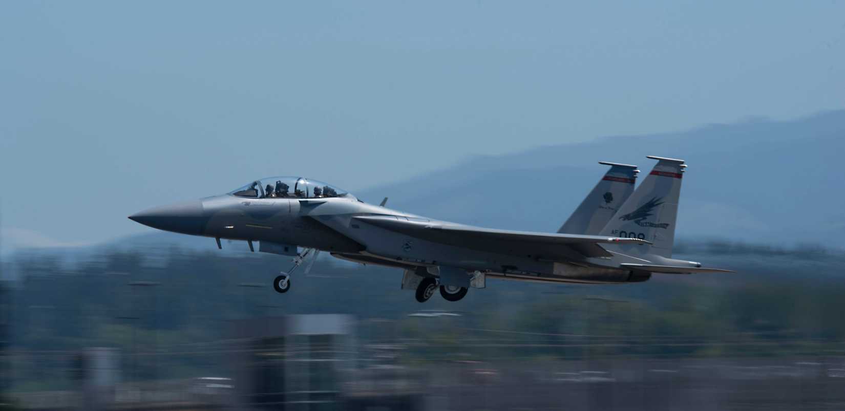 An F-15EX Eagle II Shortly After Takeoff