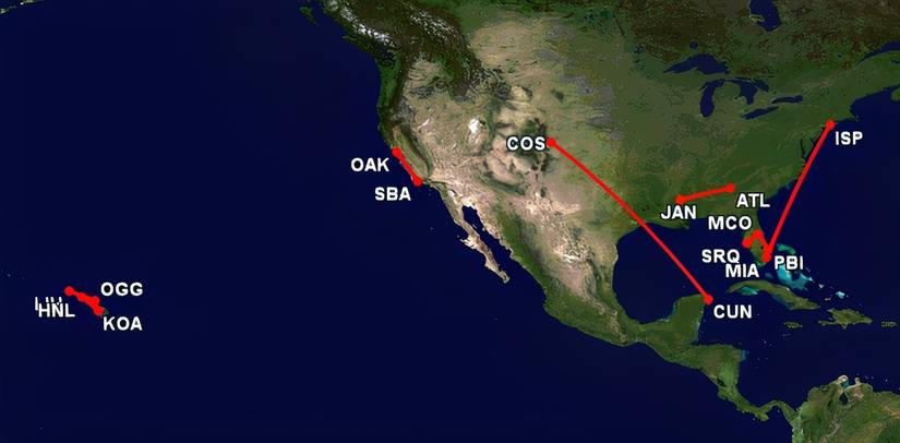 Southwest's 10 routes with the lowest SLF Sept 2024-Aug 2025