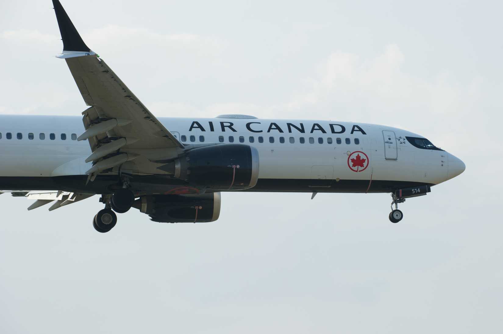 Air Canada Boeing 737 MAX 8 lands at Toronto Pearson International Airport.