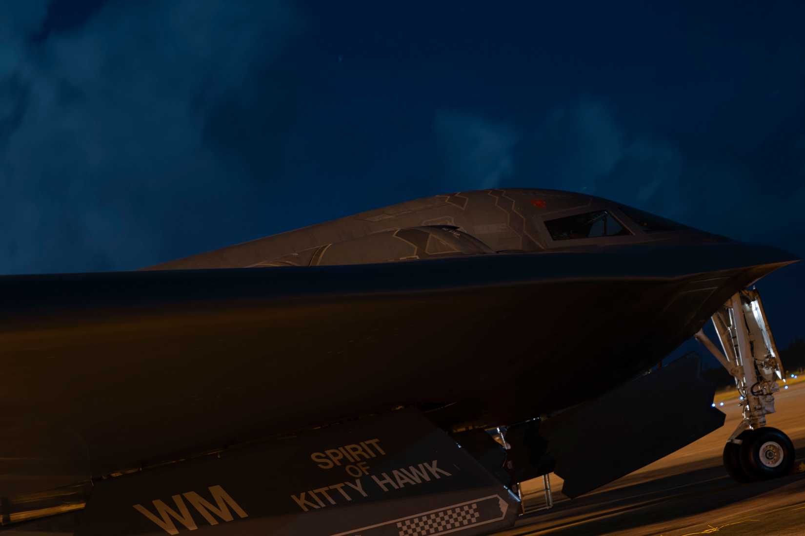 Air Force B-2 Spirit stealth bomber sits on the flightline between missions at Diego Garcia, British Indian Ocean Territory, April 14, 2025.