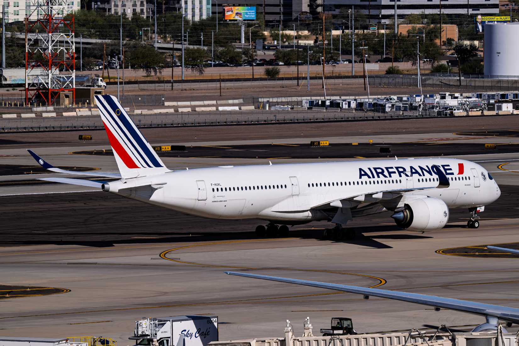 Air France Airbus A350-900 F-HUVL at Phoenix Sky Harbor Intl. Airport after arrival from Paris.