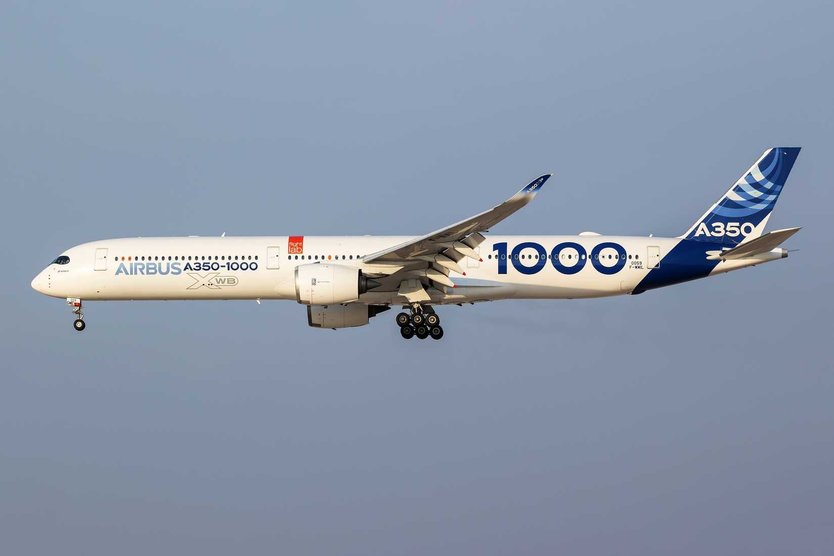 Airbus A350-1000 passenger plane. A350 airliner in factory design livery.