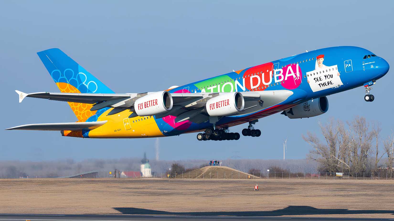 Airbus A380-861 Emirates Special Livery Destination Dubai A6-EEU Take-Off At Vienna Schwechat Airport