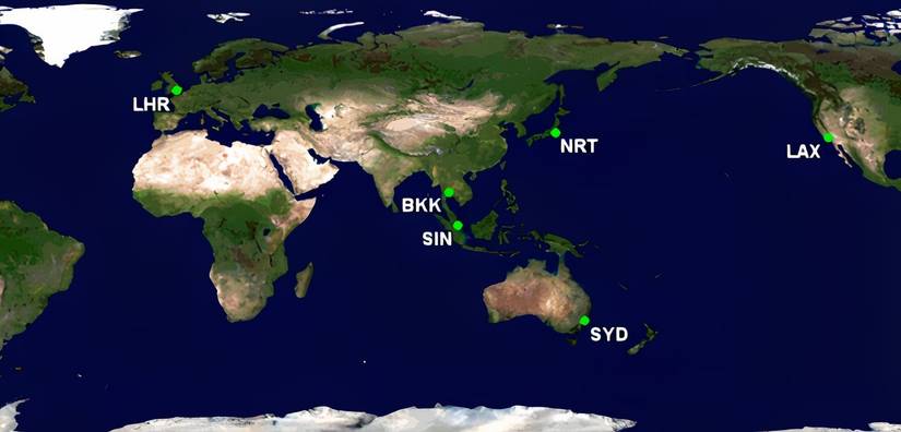 Airports with 4 or more A380 airlines Jan to June 2026