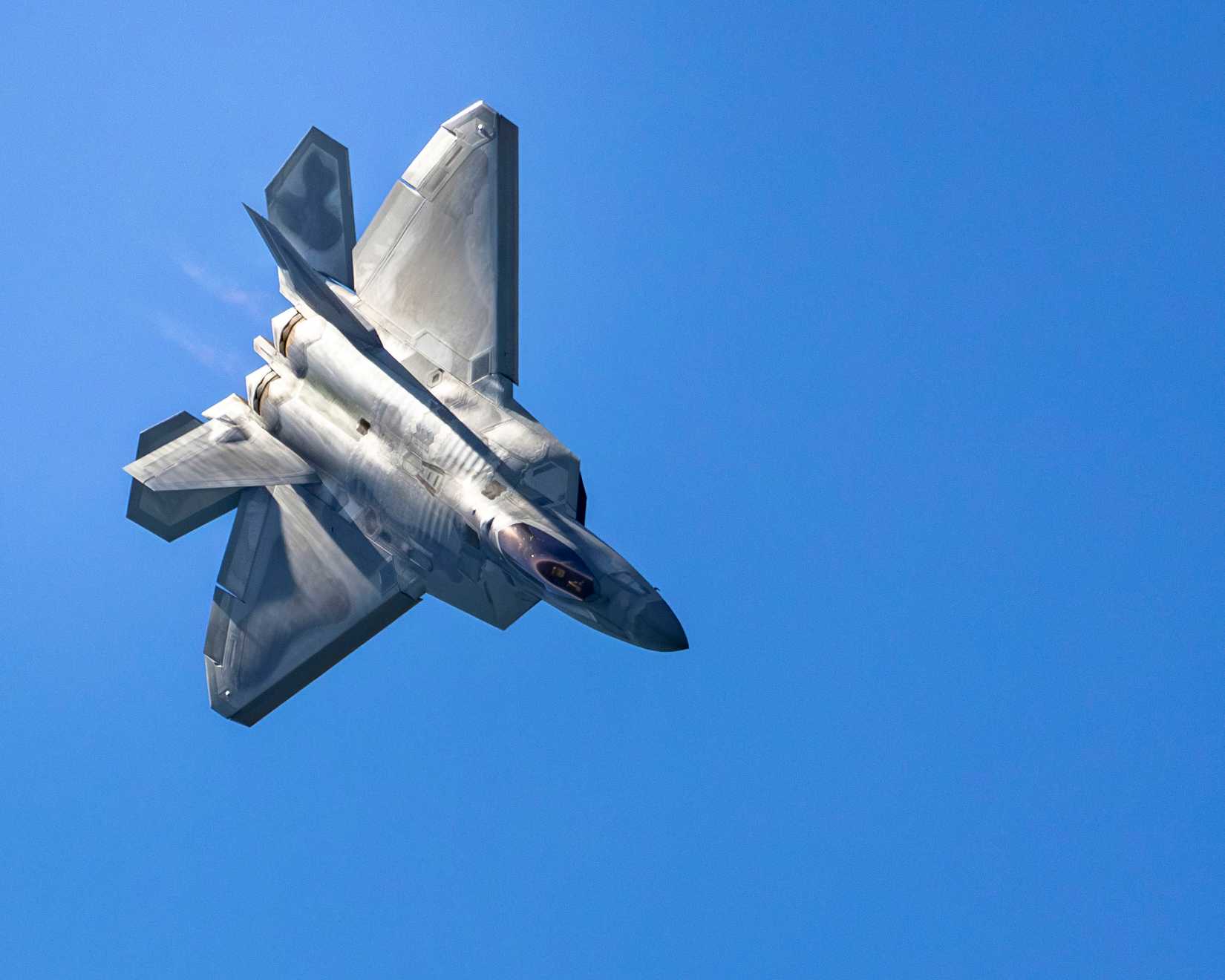 An F-22 Raptor performs an aerial demonstration during the New York Air Show.
