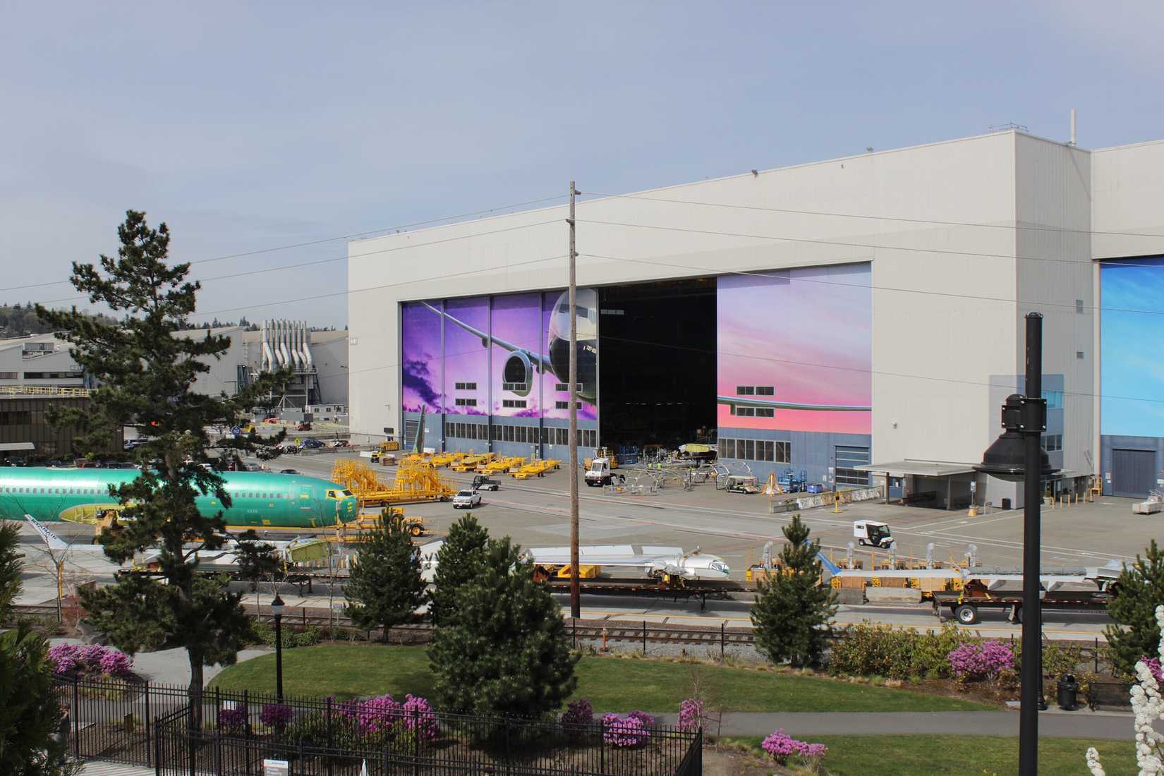 Boeing's Renton Factory with a 737 MAX fuselage