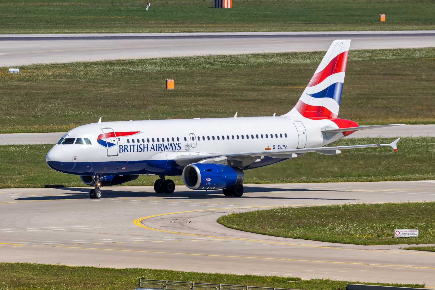 British Airways Airbus A319 airplane at Munich airport in Germany.