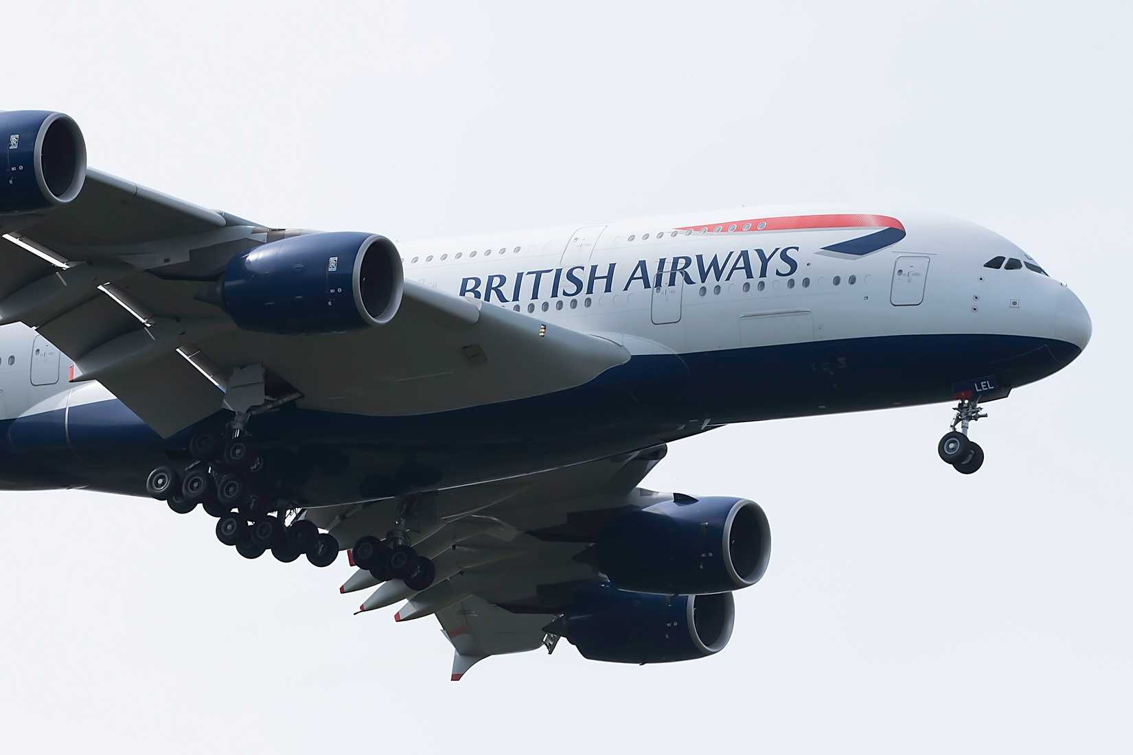 British Airways Airbus A380 over airport on May 15, 2022 in Frankfurt,Germany.